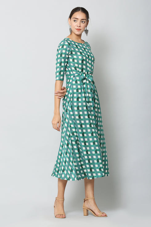 Women Printed Green Flared Kurta