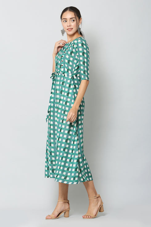 Women Printed Green Flared Kurta