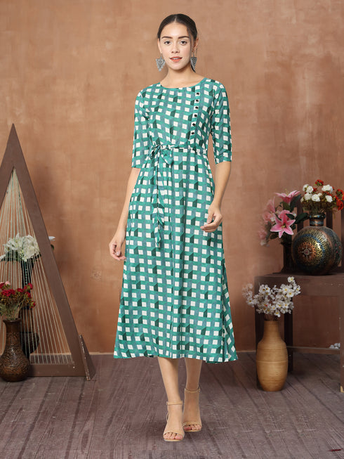 Women Printed Green Flared Kurta