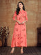 Women Foil Printed Pink Casual Daily Wear Flared Kurta