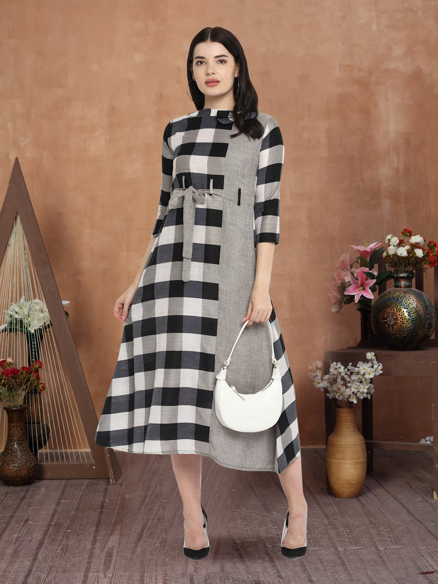 Flared Black white Chex Kurta