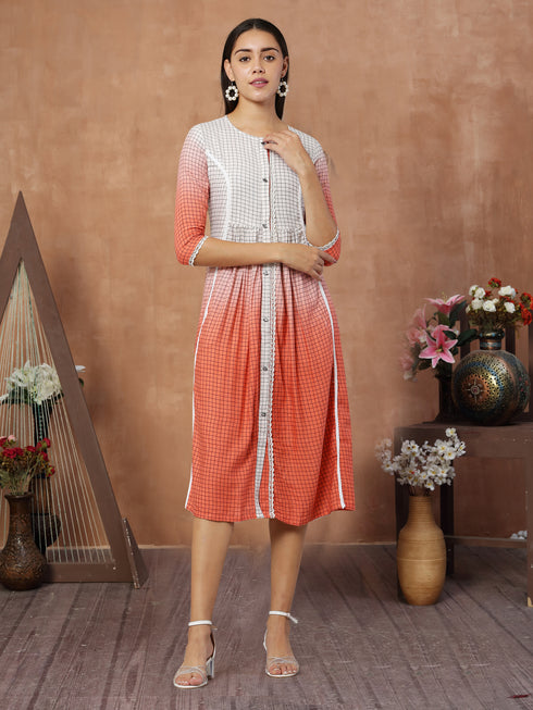 Women Checkered Linen Blend A-line Kurta