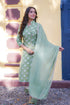 Green Rayon V-Neck Straight Printed Kurta Suit Set