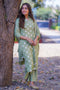 Green Rayon V-Neck Straight Printed Kurta Suit Set