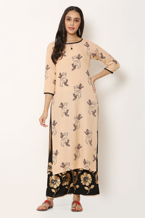 Rayon Printed Pista Color Kurta and Palazzo Set