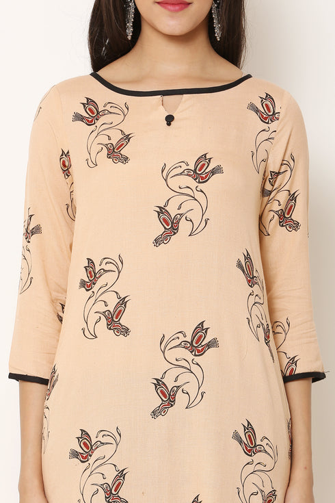 Rayon Printed Pista Color Kurta and Palazzo Set