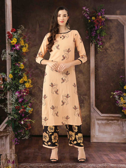 Rayon Printed Pista Color Kurta and Palazzo Set