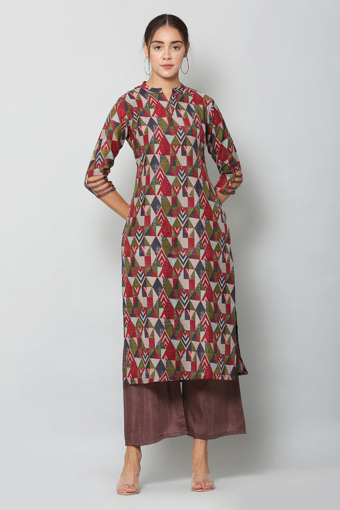 Women Kurta and Palazzo Set Muslin – Brown
