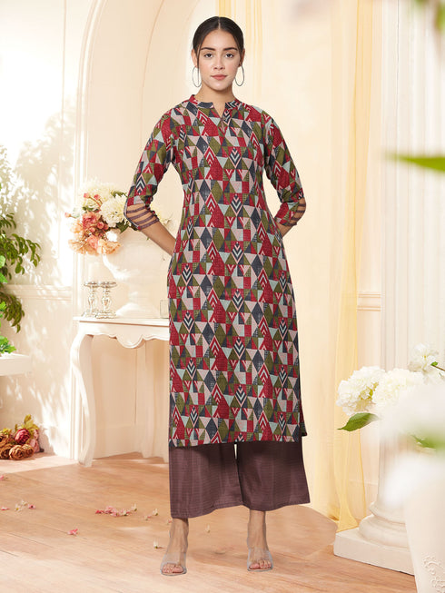 Women Kurta and Palazzo Set Muslin – Brown