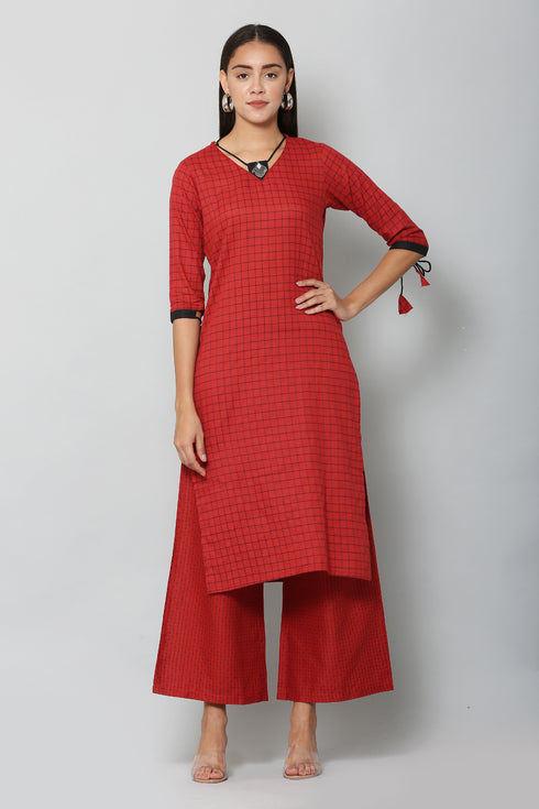 Women Kurta and Palazzo Set Cotton Blend