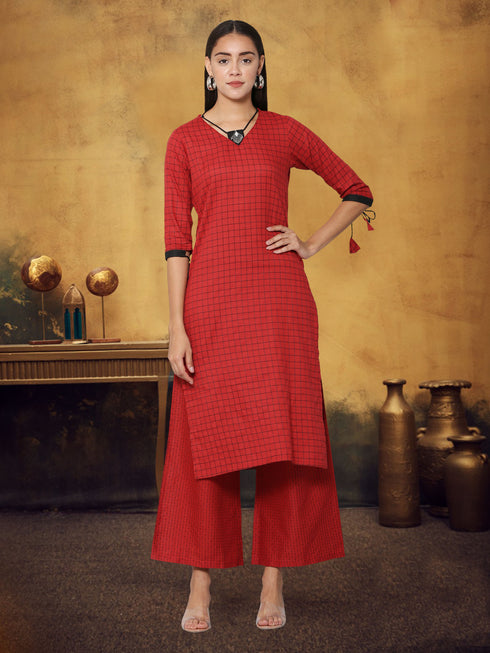 Women Kurta and Palazzo Set Cotton Blend