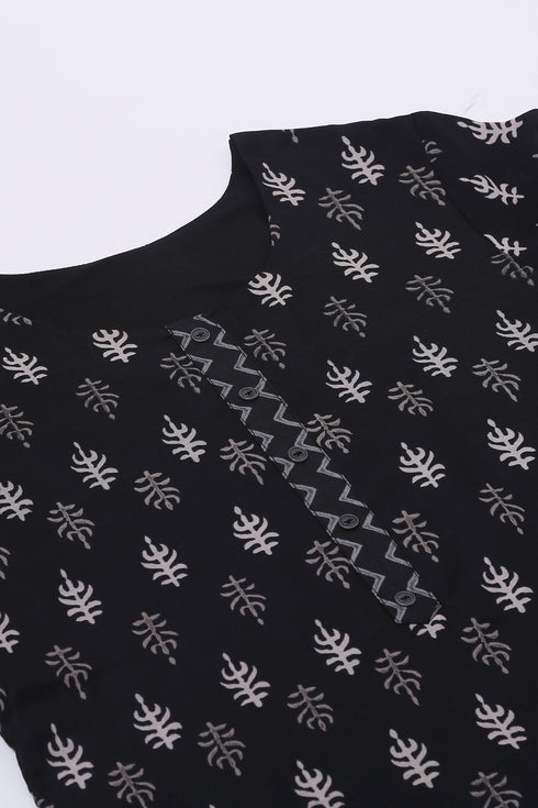 Women Kurta and Pant Set Muslin – Black