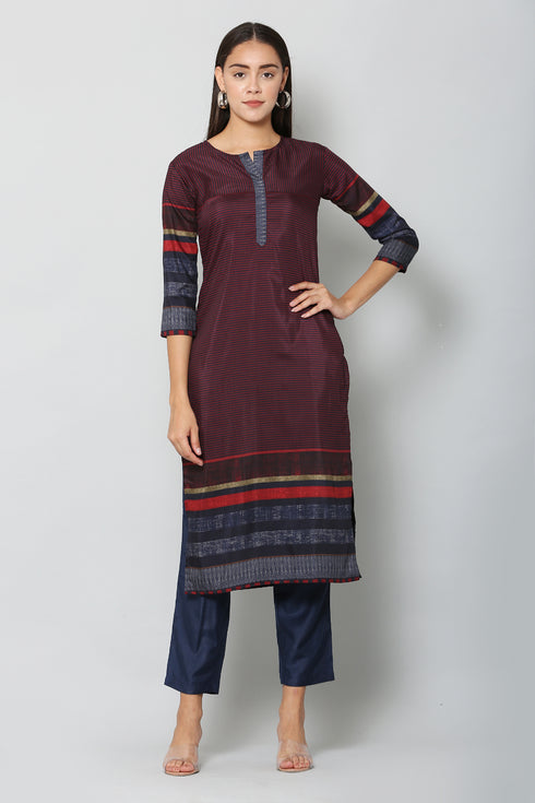 Women Kurta and Pant Set Muslin – Blue