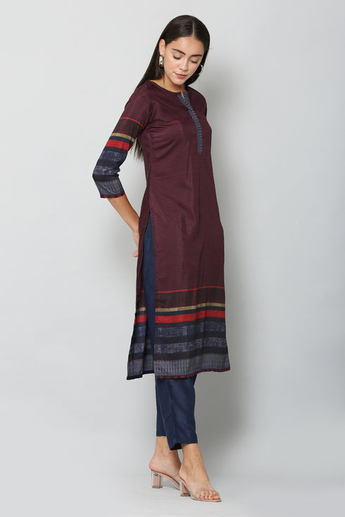 Women Kurta and Pant Set Muslin – Blue