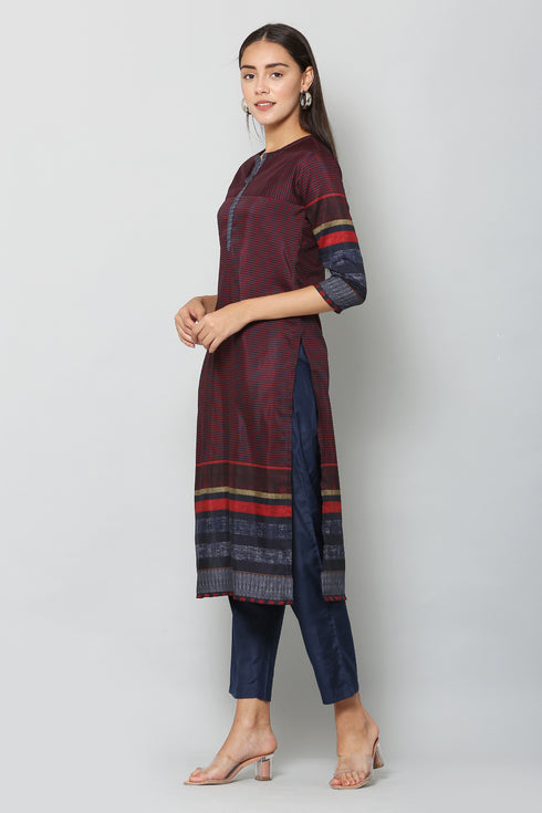 Women Kurta and Pant Set Muslin – Blue