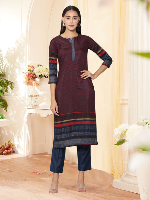 Women Kurta and Pant Set Muslin – Blue