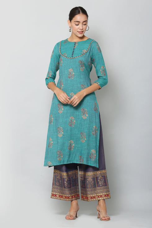 Women Kurta and Palazzo Set Rayon – Blue
