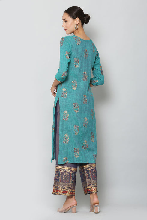 Women Kurta and Palazzo Set Rayon – Blue