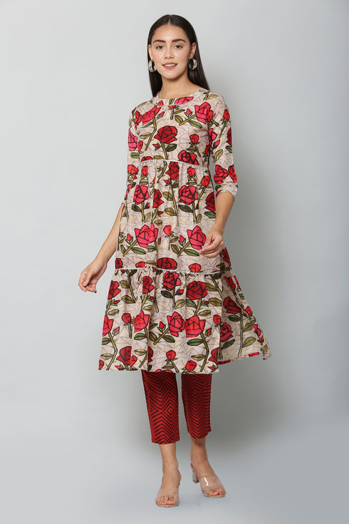 Women Kurta and Pant Set Muslin – Beige