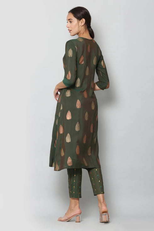 Women Kurta and Pant Set Muslin – Green