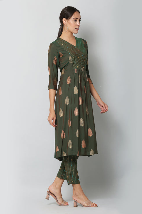 Women Kurta and Pant Set Muslin – Green