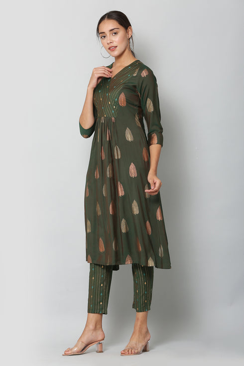 Women Kurta and Pant Set Muslin – Green