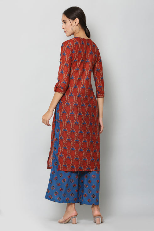 Women Kurta and Palazzo Set Muslin (Rust)