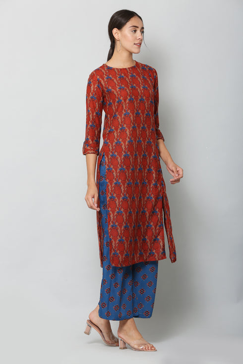 Women Kurta and Palazzo Set Muslin (Rust)
