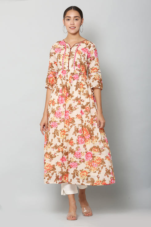 Women Kurta and Pant Set Cotton Blend