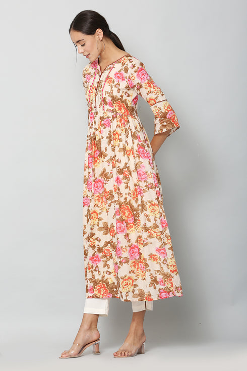 Women Kurta and Pant Set Cotton Blend