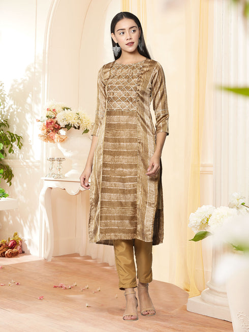 Women Kurta and Pant Set Polyester Blend