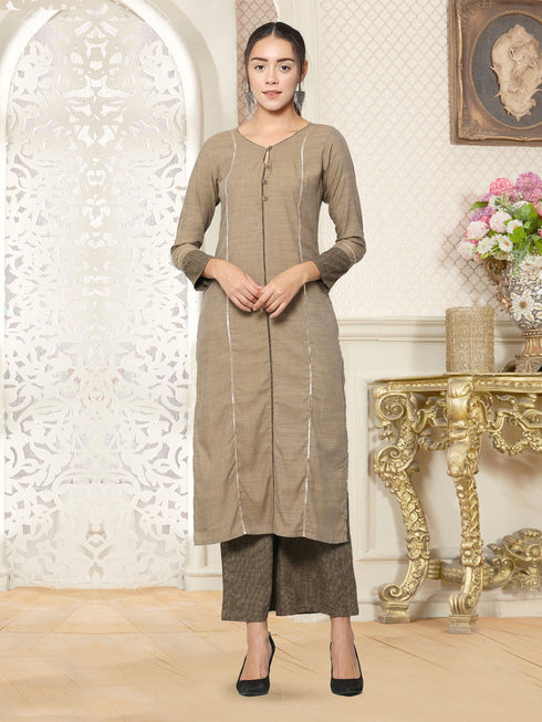 Women Solid Grey Kurta and Palazzo Set Rayon