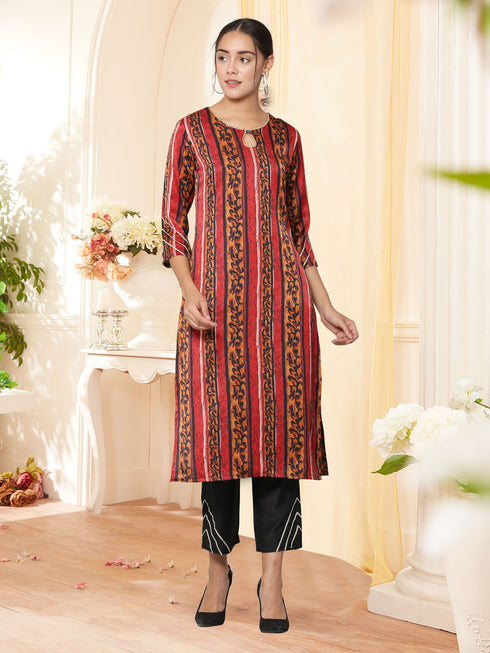 Women Kurta and Pant Set Satin Blend