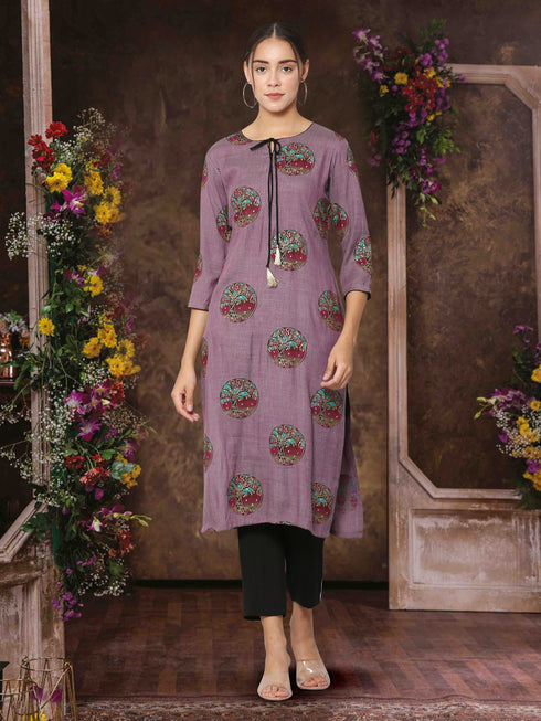 Women Kurta and Pant Set Rayon Purple