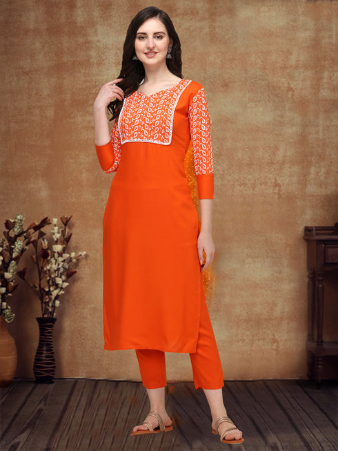 Women Sifly Work Kurta and Pant Set - Orange