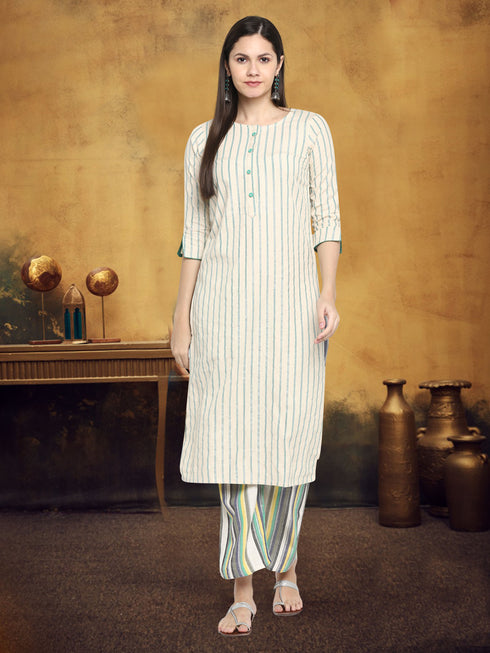 Stripe Multicoloured Cotton Kurta & Palazzo Set