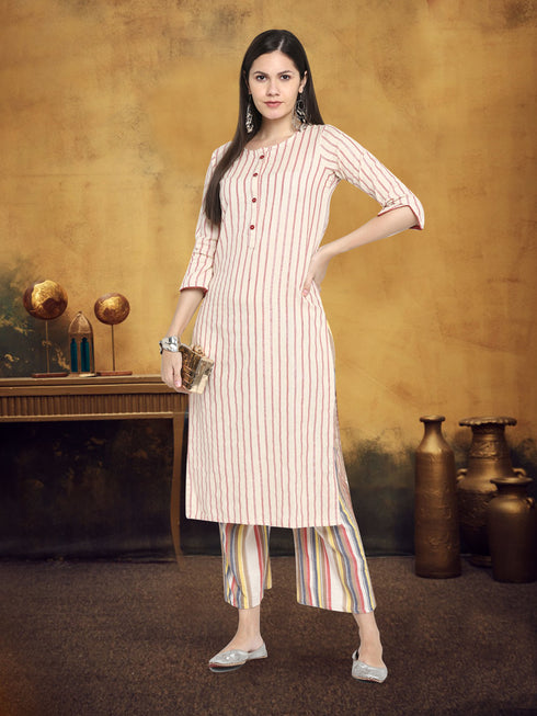 Stripe Multicoloured Cotton Kurta & Palazzo Set