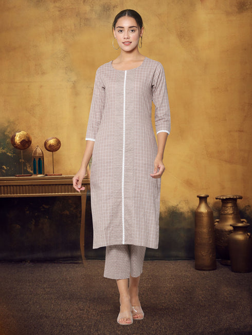 Women Grey Stripe Grey Kurta and Pant Set