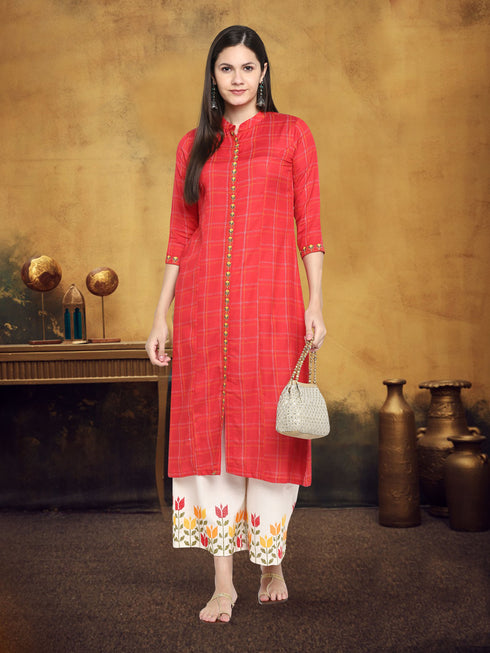 Embroidery Red Kurta and Palazzo set