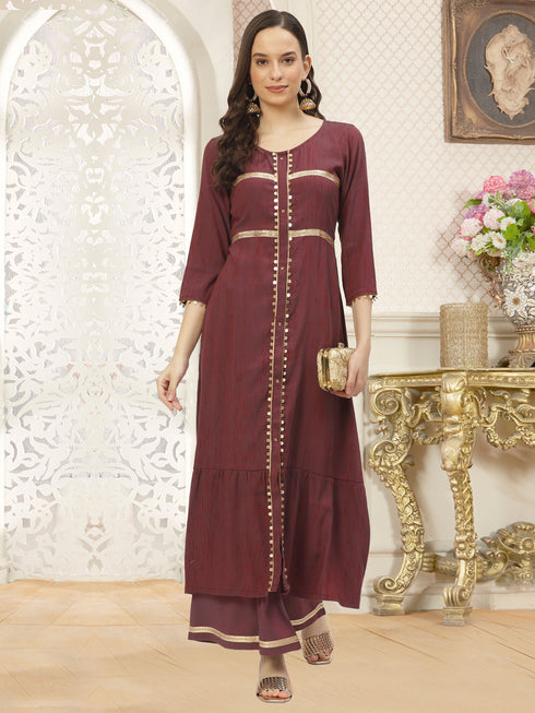Purple Rayon Straight Kurta Palazzo set
