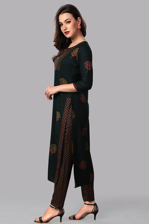 Rayon Green Printed Kurta Pant with Dupatta Set