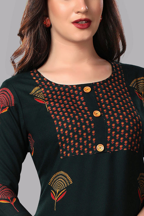 Rayon Green Printed Kurta Pant with Dupatta Set