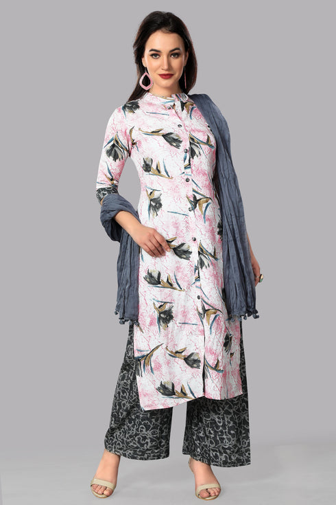 Women Printed Rayon Foil With Dupatta Kurta Set