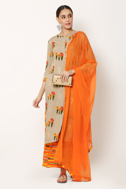 Women Kurta and Palazzo Set Rayon Foil - Orange