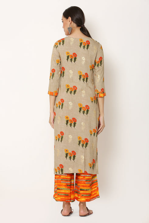 Women Kurta and Palazzo Set Rayon Foil - Orange