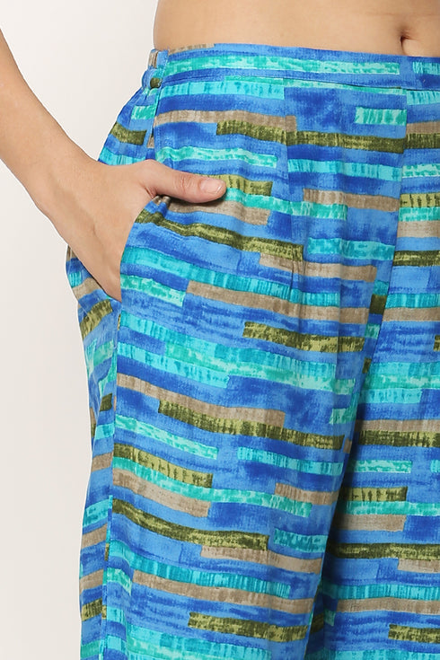 Women Kurta and Palazzo Set Rayon Foil – Blue