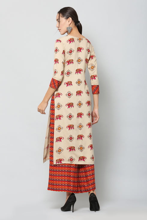 Women Kurta and Palazzo Set Rayon – Red