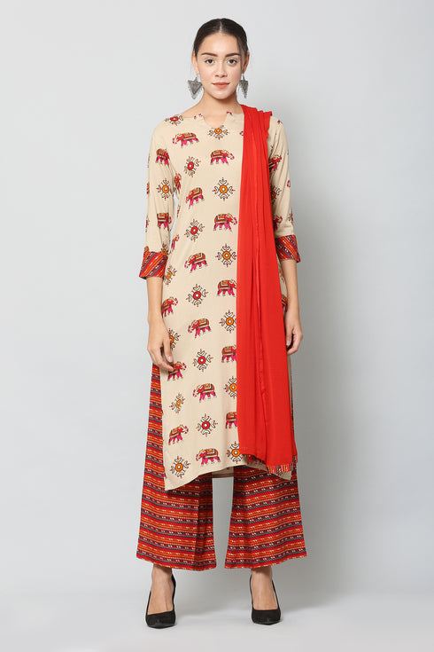 Women Kurta and Palazzo Set Rayon – Red