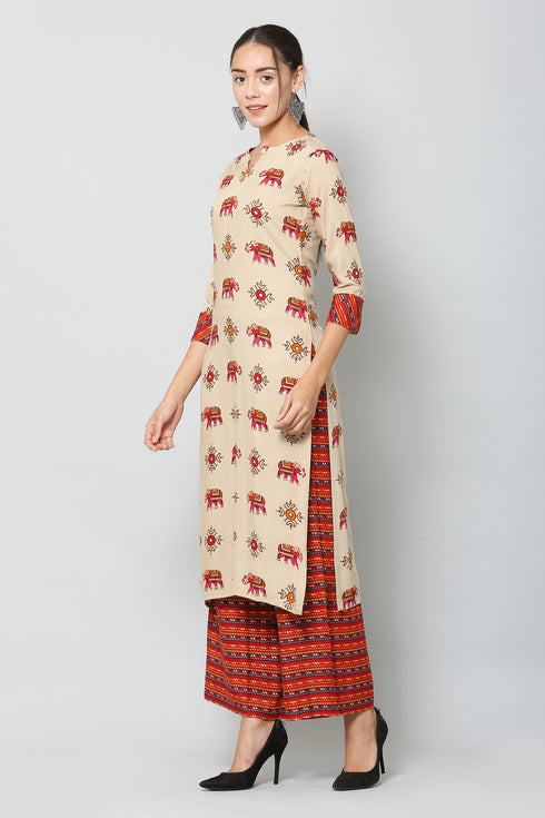 Women Kurta and Palazzo Set Rayon – Red
