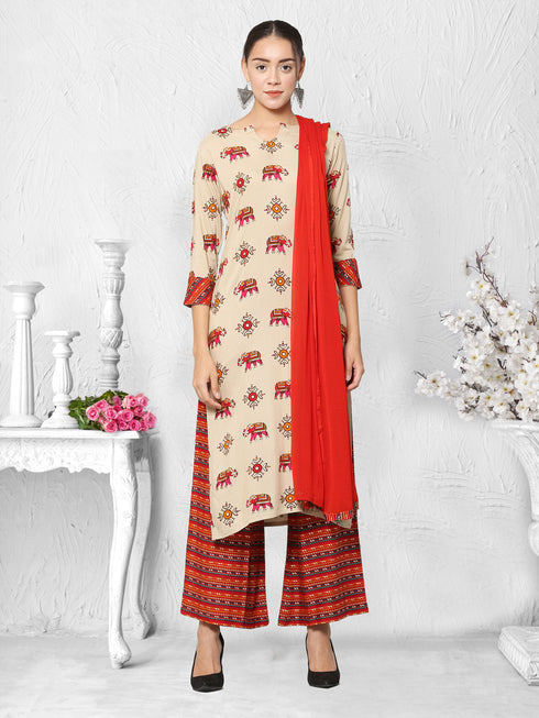 Women Kurta and Palazzo Set Rayon – Red